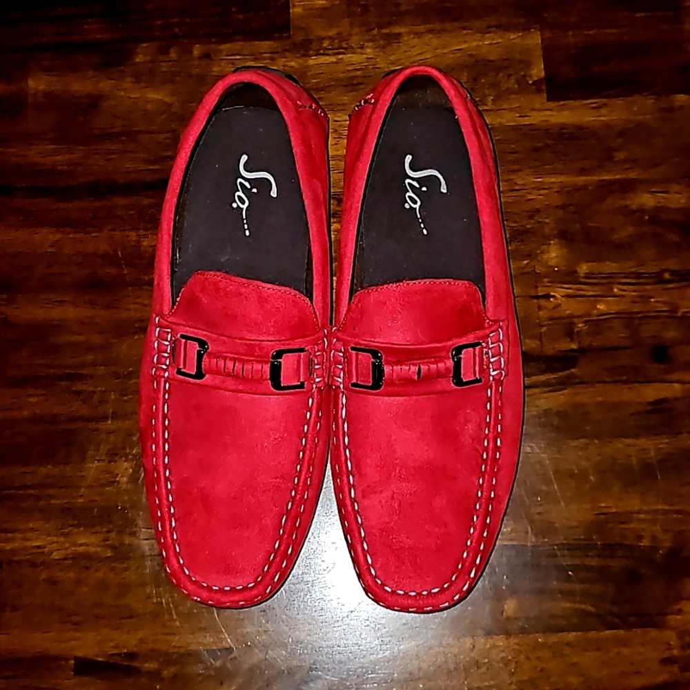 SIO Men's Red Casual Driving Moccasin Loafers